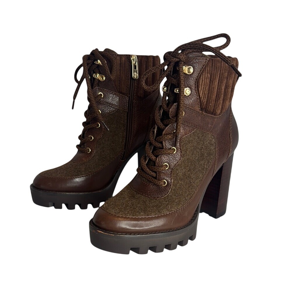 Antonio Melani - Penn Leather And Fabric Lug Sole Booties lace up platform 6M
